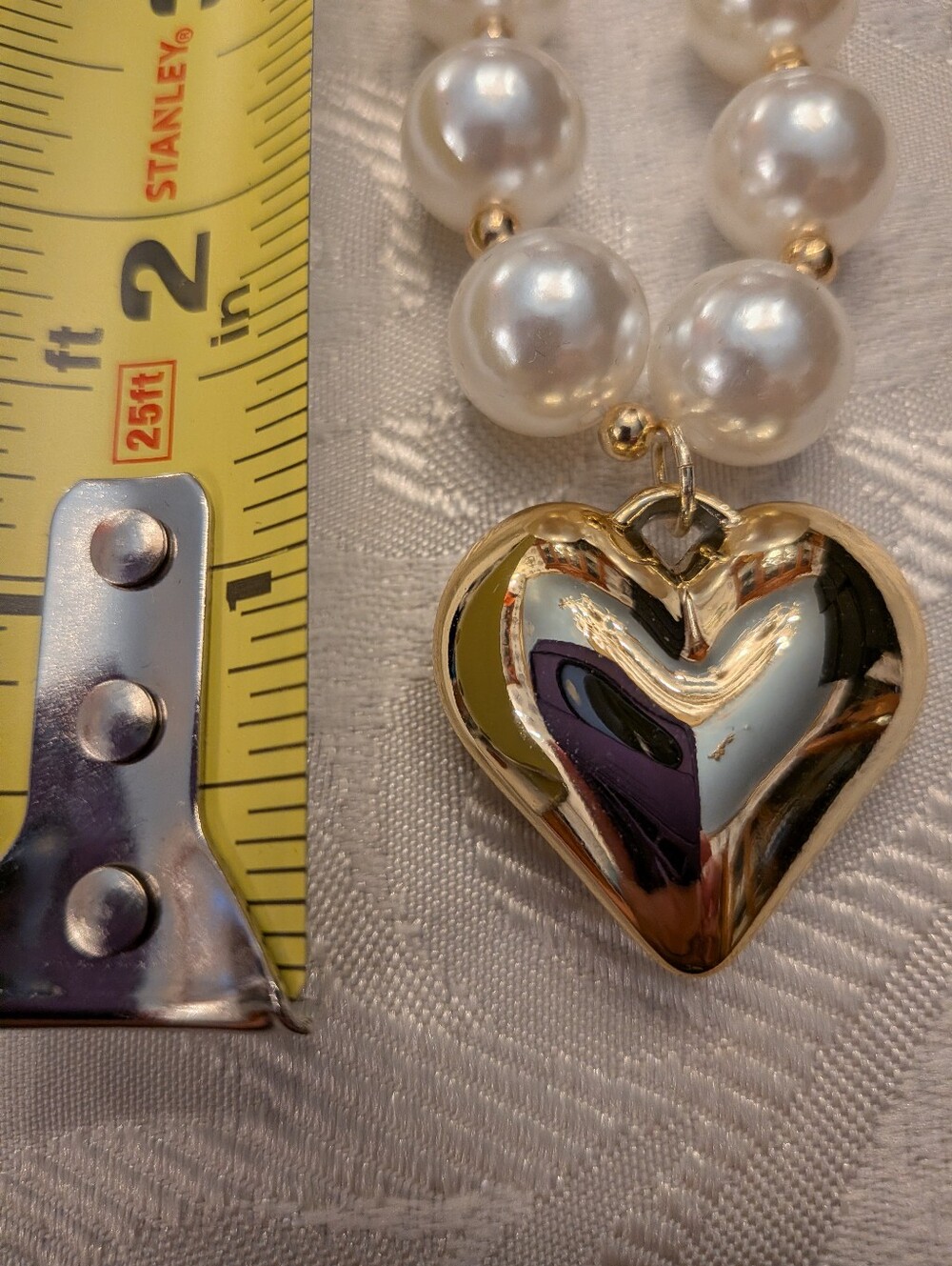Mayamar Chunky Pearl Beaded Necklace with Gold Puffy Heart & Gift Bag - Picture 4 of 4